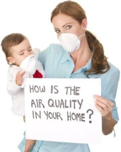 a woman is holding a paper and written how is the air quality in your home