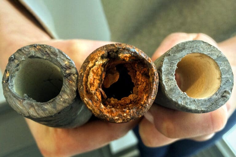 close shot of water pipes with mold inside.